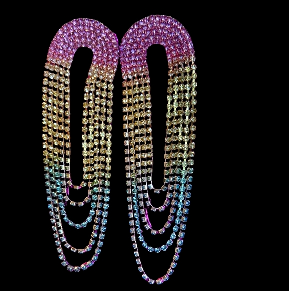 Gorgeous Colorful Ombré Pastel Waterfall Dangle Earrings - NWOT - Picture 1 of 6